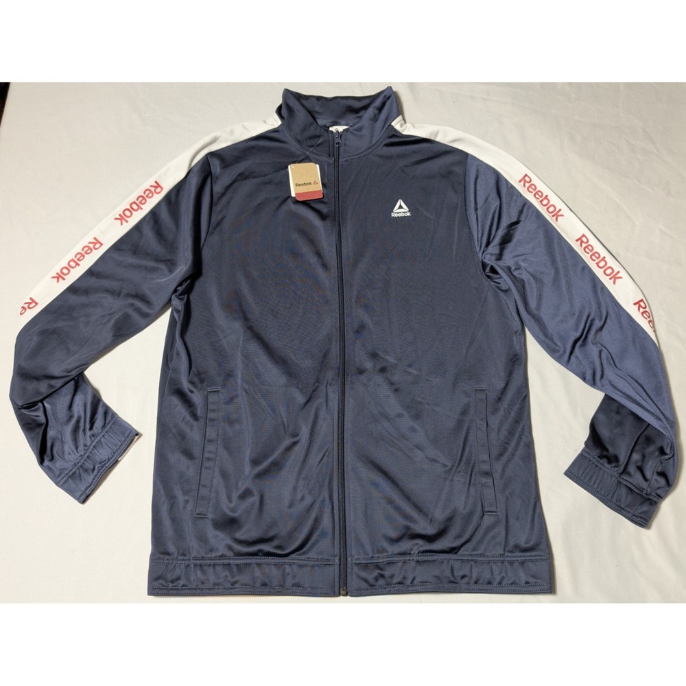REEBOK TRAINING ESSENTIALS Men Large‎ Blue Zip Linear Logo Track Jacket NEW